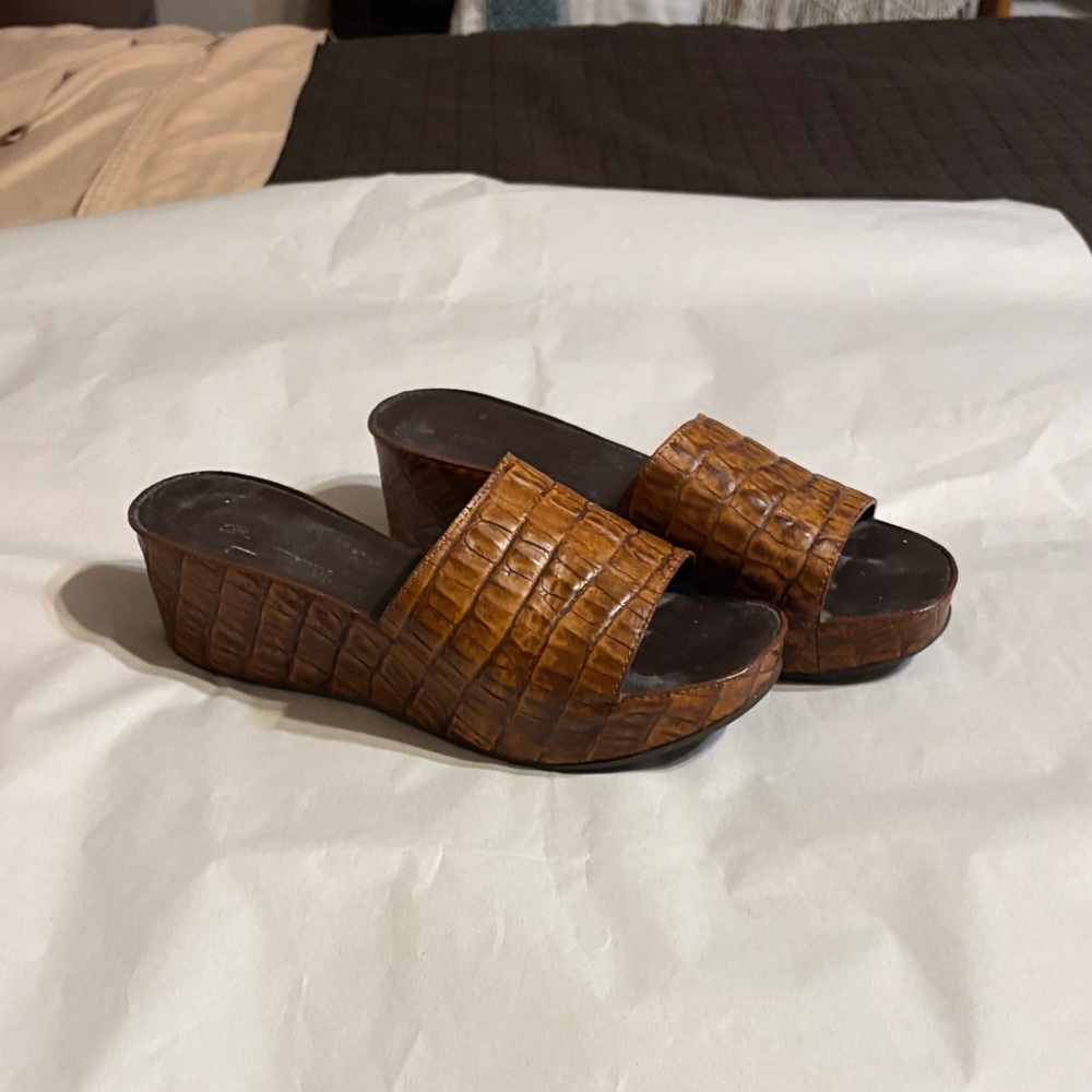 Brown Croc-Embossed Wedge Sandals never used